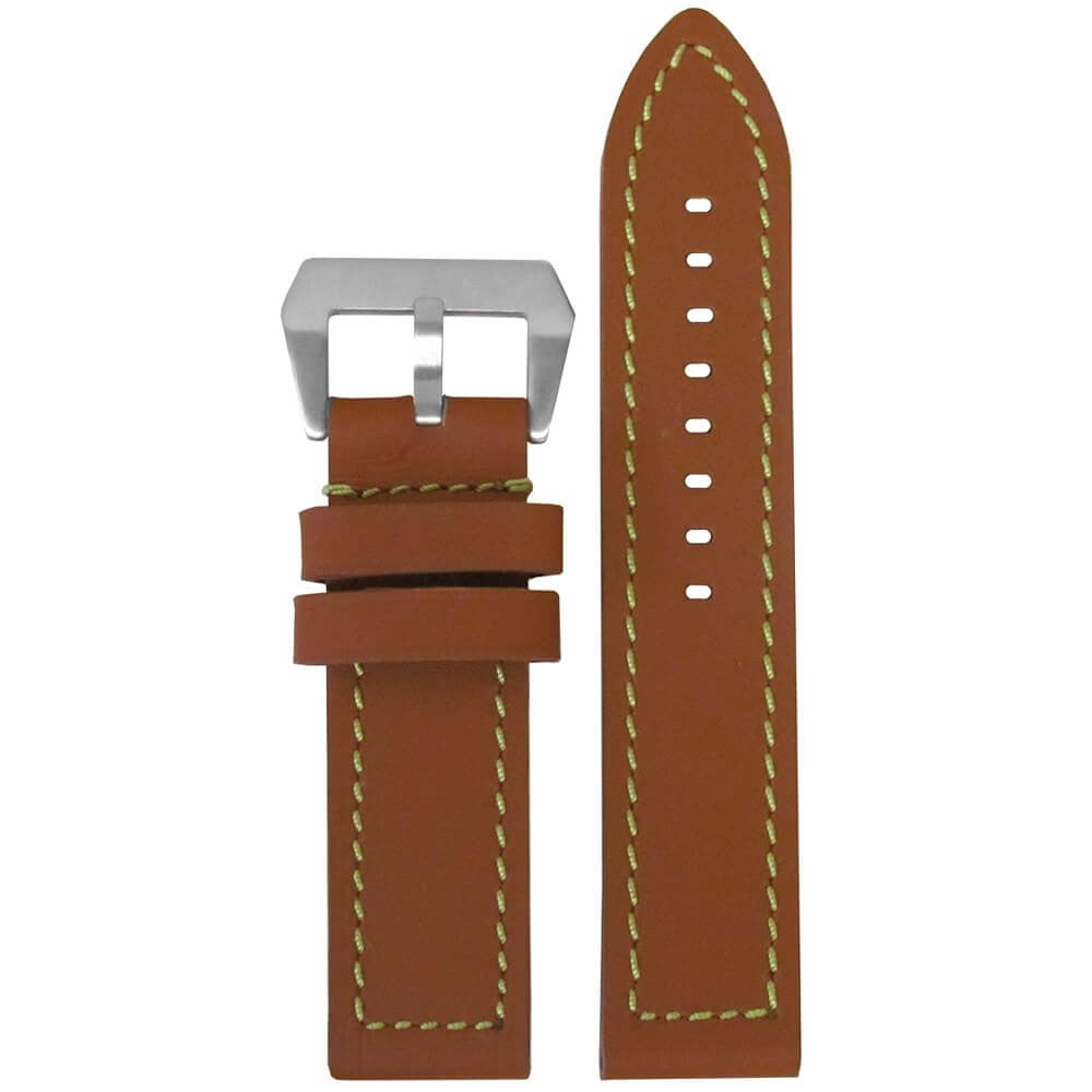 Swiss Anfibio Leather Watch Band | Waterproof | Flat | Tan | Green Stitch