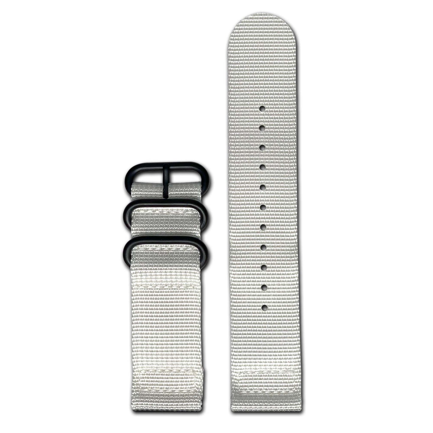 Ballistic Nylon Watch Band | Two-Piece | White | PVD (Black) Hardware