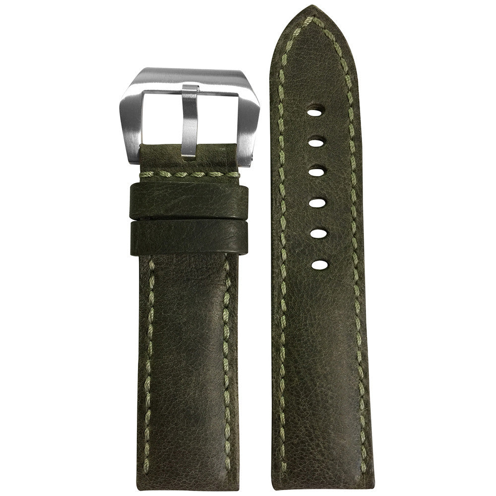 Vintage Leather Watch Band | Padded | Olive | Match Stitch | For Panerai