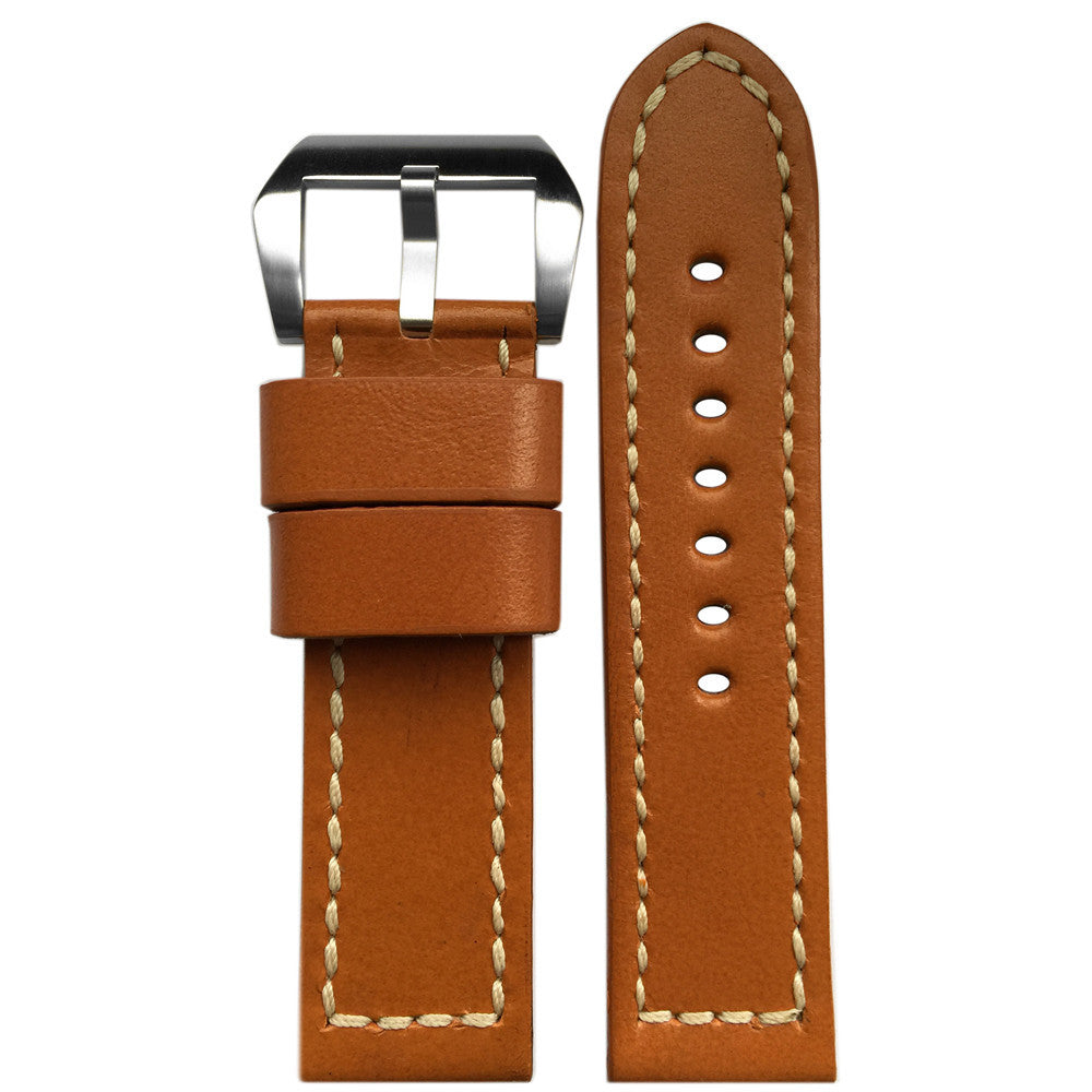 Vintage Leather Watch Band | Smooth Chestnut | White Stitch | For Panerai