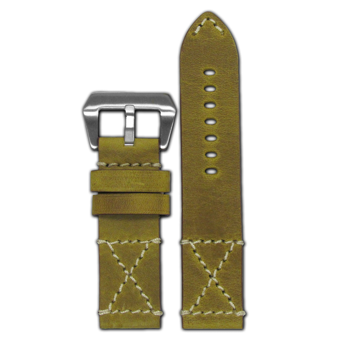 Vintage Leather Watch Band | "Desert Dweller" | Golden | White X-Box Stitch