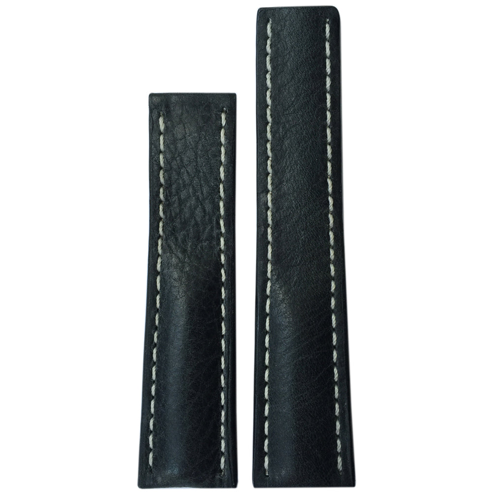 Vintage Leather Watch Band | Charcoal | White Stitch | For Breitling Deploy