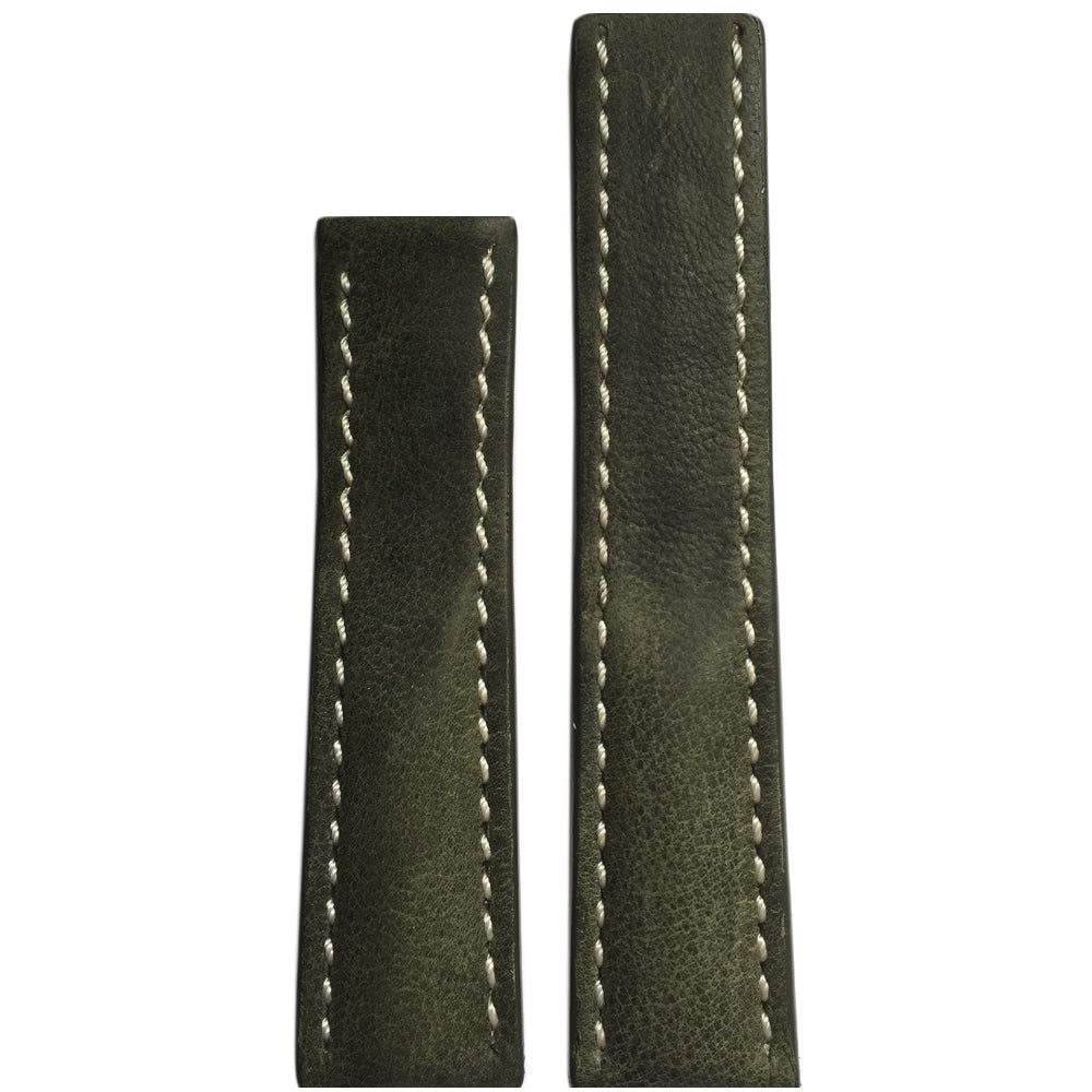 Vintage Leather Watch Band | Olive | White Stitch | For Breitling Deploy