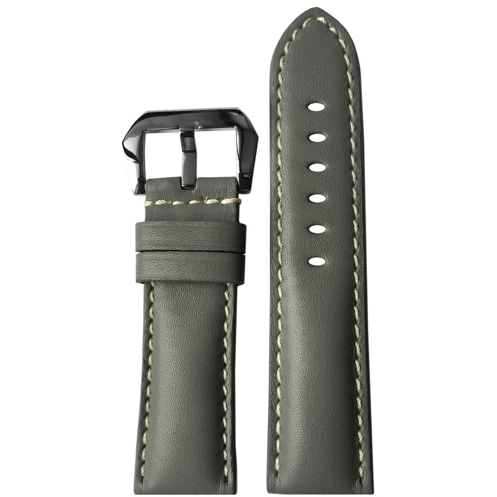 Vintage Leather Watch Band | Padded | Grey | White Stitch | For Panerai