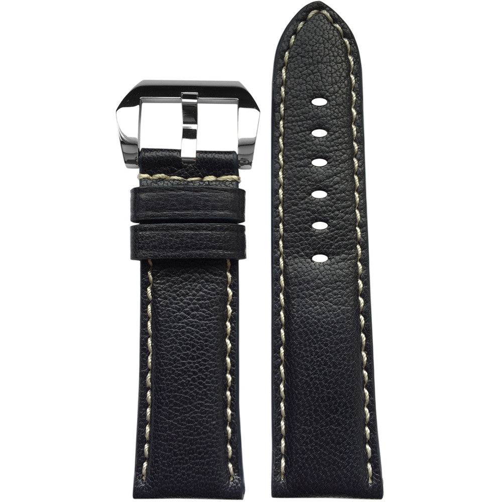 Vintage Leather Watch Band | Padded | Navy | White Stitch | For Panerai