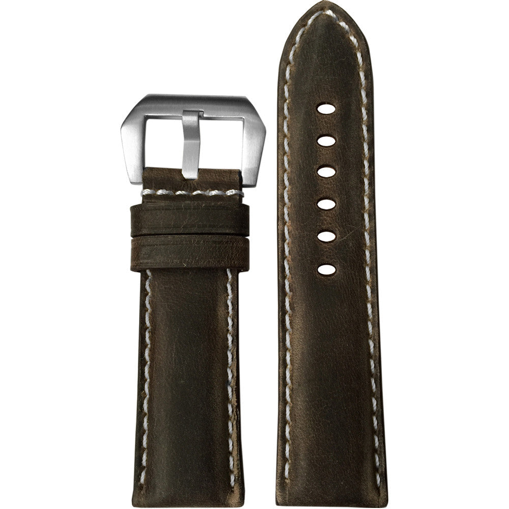 Vintage Leather Watch Band | Padded | Slate | White Stitch | For Panerai