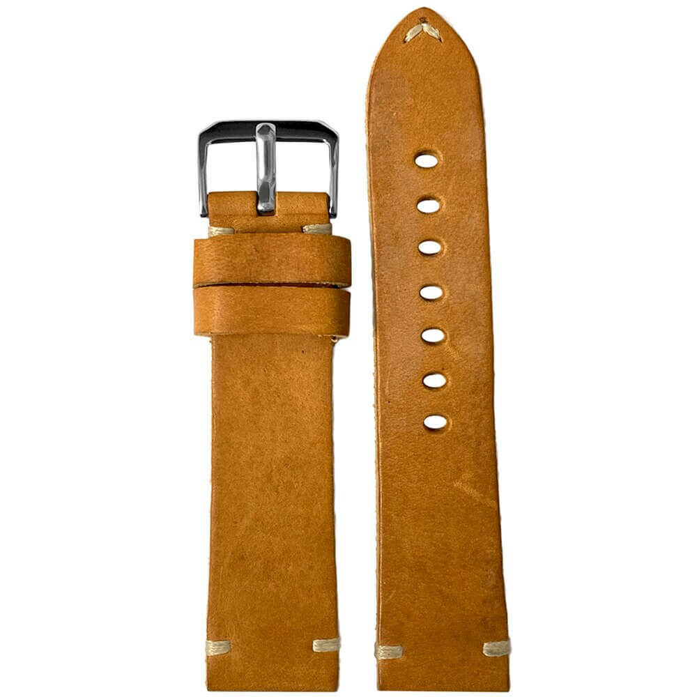 Vintage Oiled Leather Watch Band | Camel | Creme Minimal Stitch