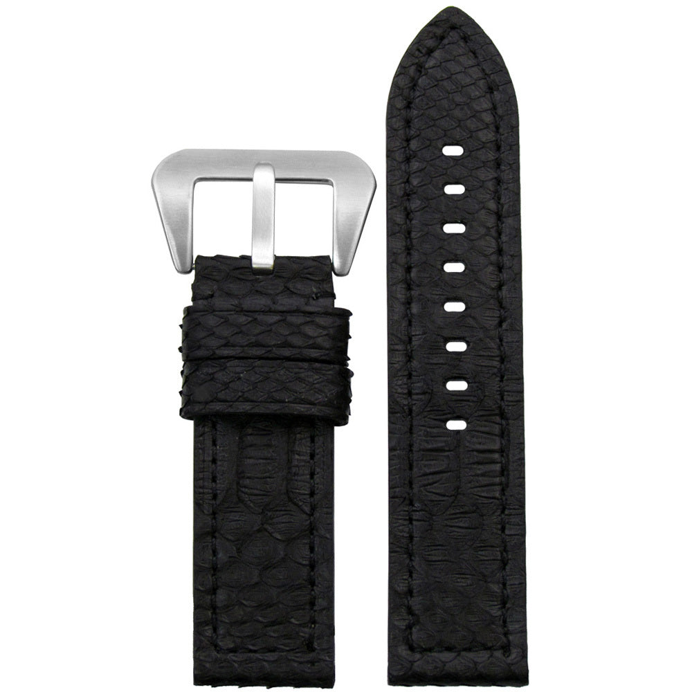 Vintage Python Watch Band | Flat | Black | Match Stitch