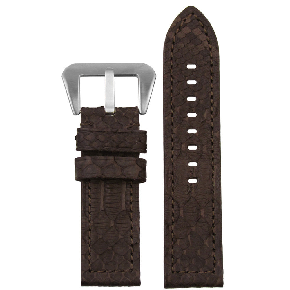 Vintage Python Watch Band | Flat | Dark Brown | Match Stitch