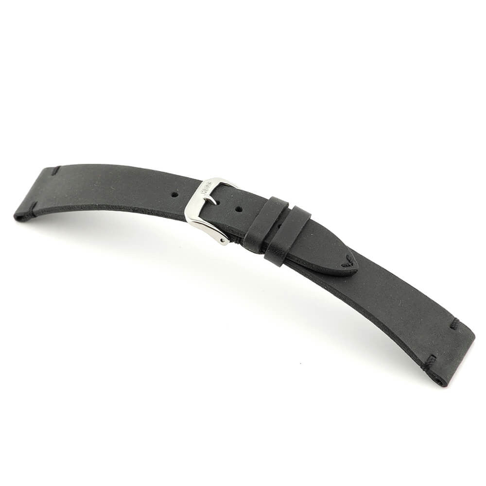 Genuine Vintage Leather Watch Band | Walker | Black | Minimal Stitch