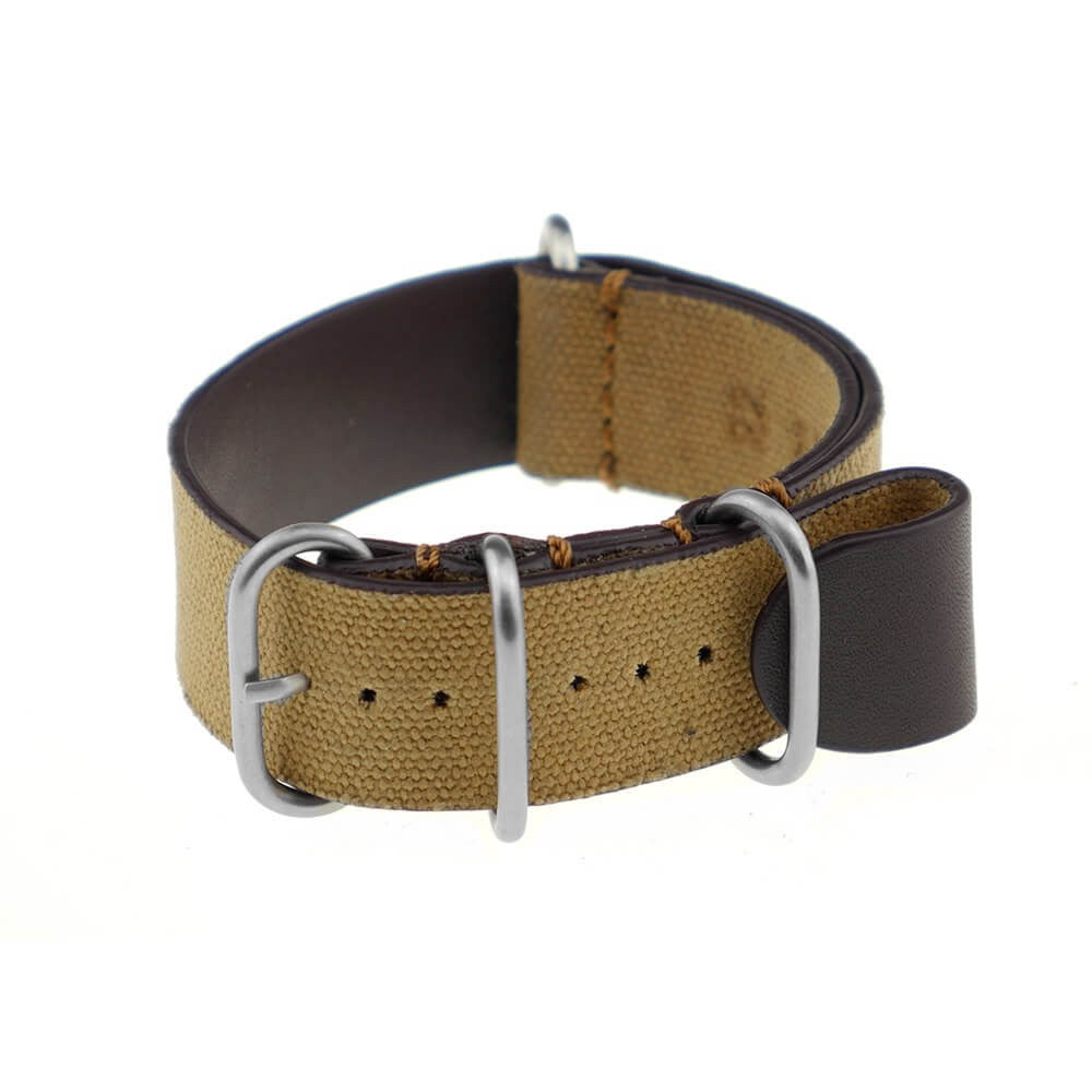 Canvas Watch Band | Warsaw | One-Piece | 4 Brushed Rings | Cognac