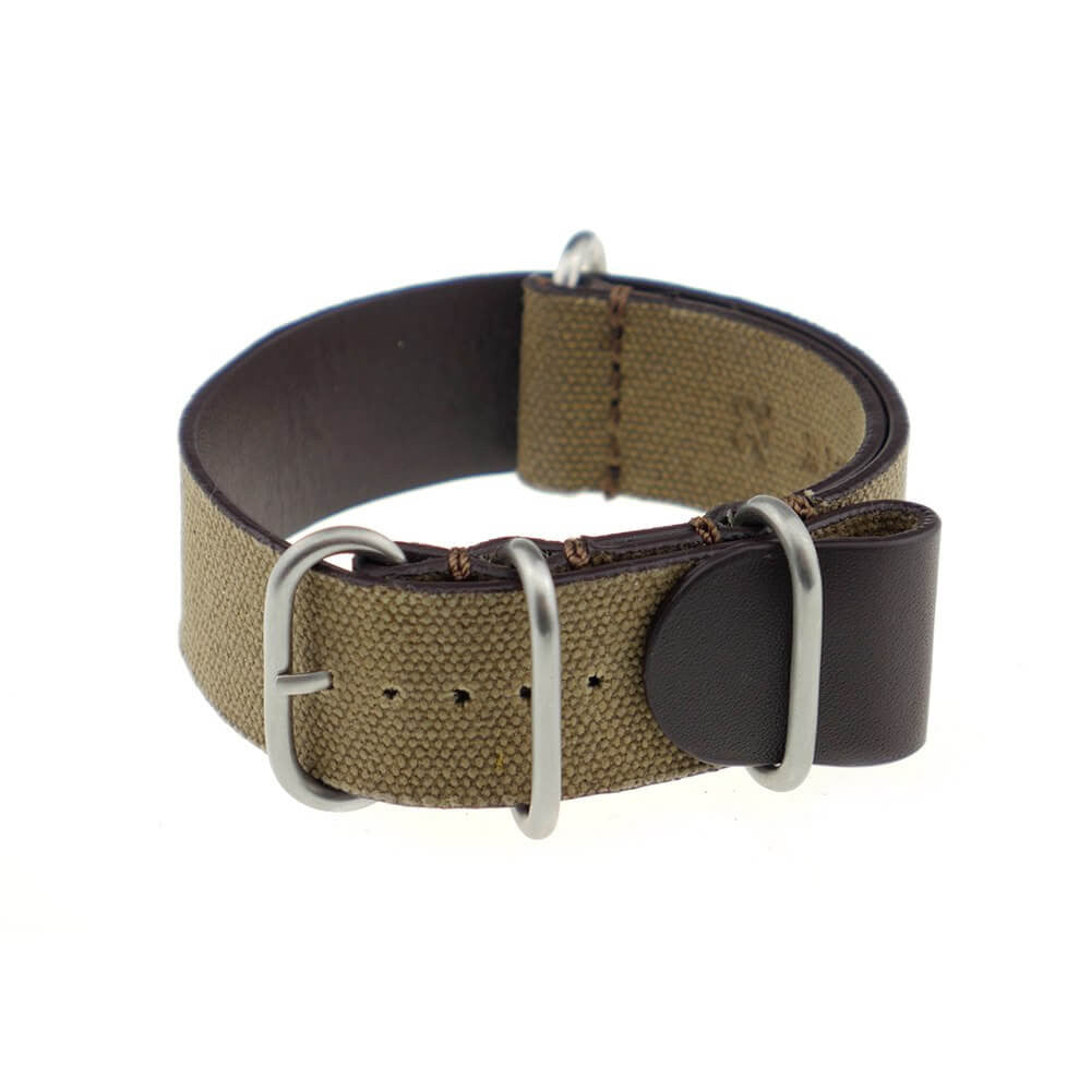 Canvas Watch Band | Warsaw | One-Piece | 4 Brushed Rings | Mocha
