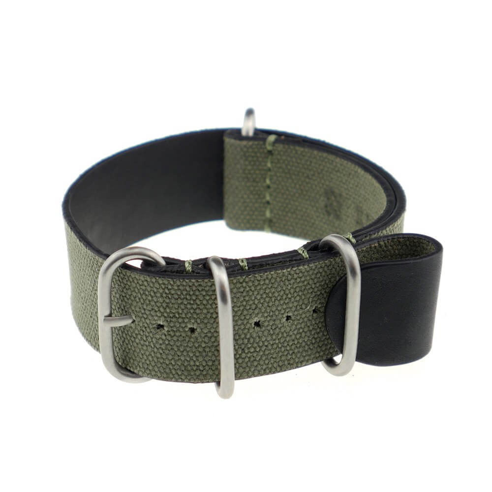 Canvas Watch Band | Warsaw | One-Piece | 4 Brushed Rings | Olive Drab