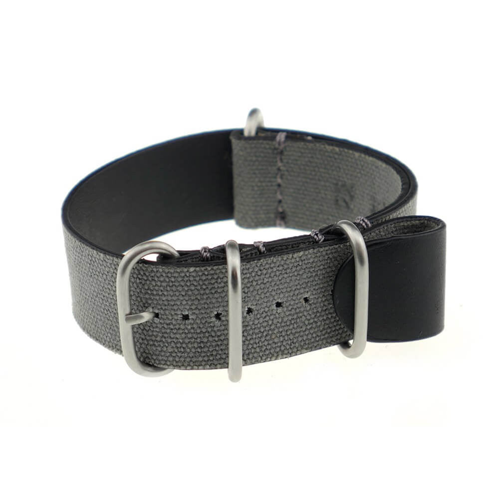 Canvas Watch Band | Warsaw | One-Piece | 4 Brushed Rings | Stone Grey