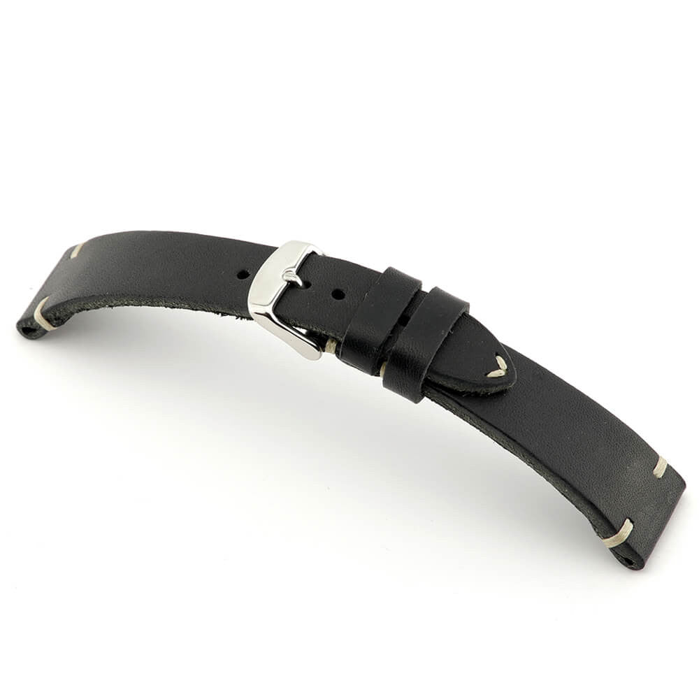 Genuine Leather Watch Band | Watts | Black | Minimal Stitch