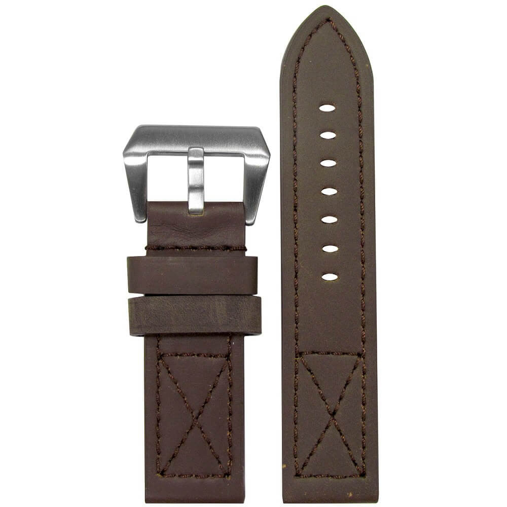 Vintage Leather "Loco" Horse Watch Band | Flat | MB-1 | Brown | Match "X" Stitch | 