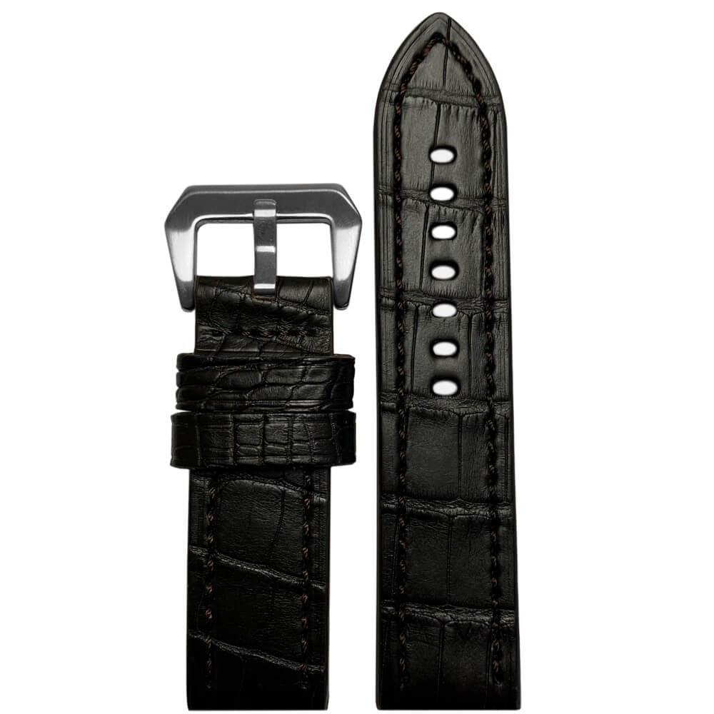 Louisiana Alligator Watch Band | Matte | Flat | Black | Black Stitch