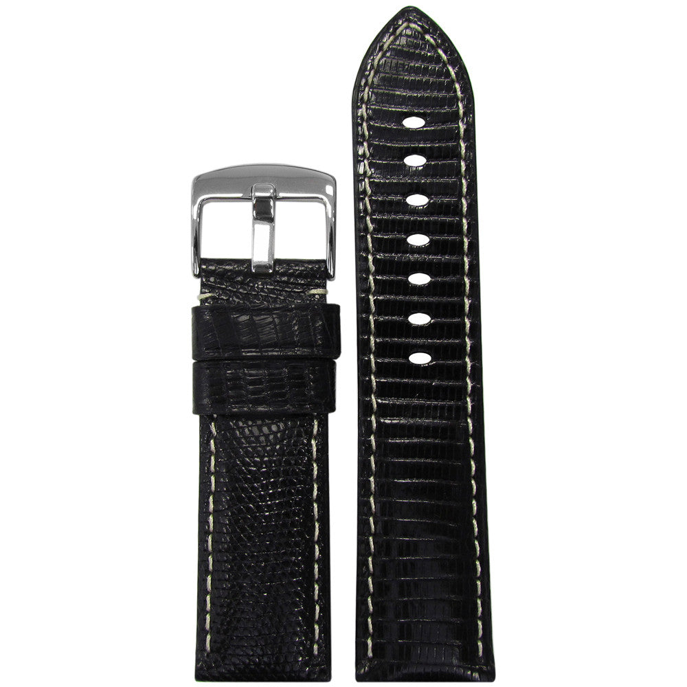 Semi-Gloss Lizard Watch Band | Black | Classic | White Stitch (115x80)