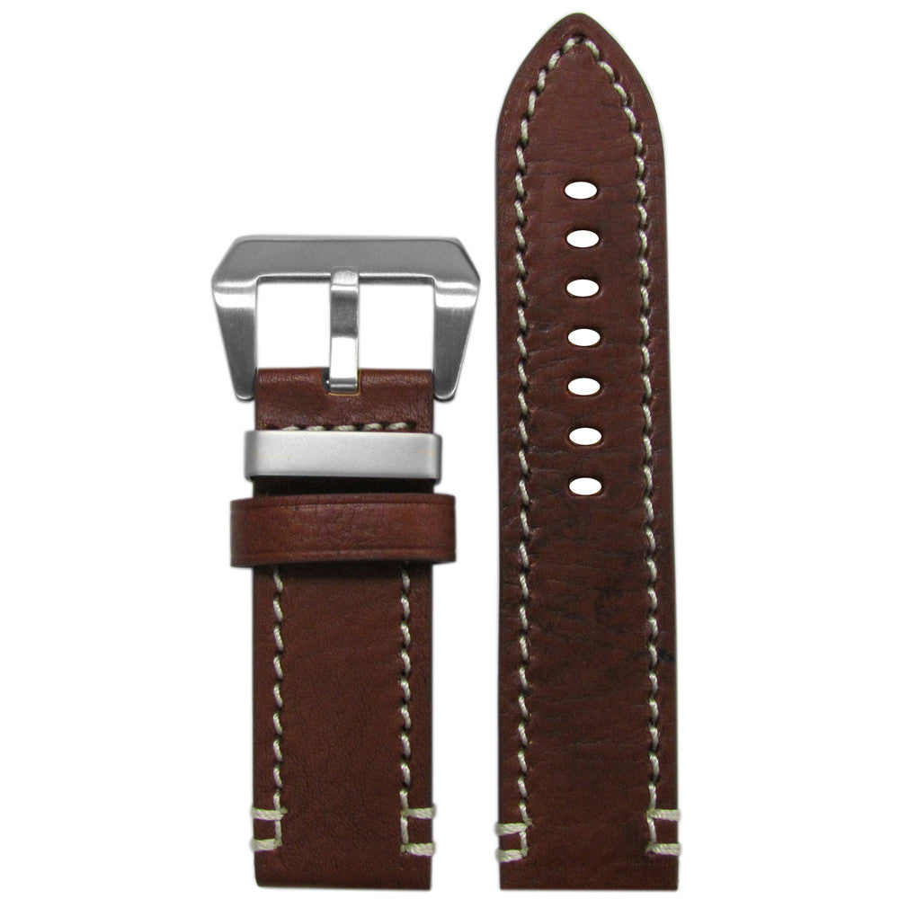 Vintage Leather Watch Band | "Officer" | Brown-Red | Off-White Stitch