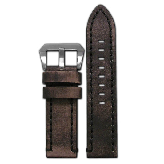 Vintage Tobacco Watch Band | Flat | Distressed Grey | Black Stitch