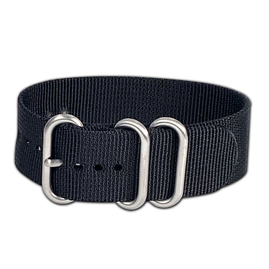 Ballistic Nylon Watch Band | 3-Ring | Black | Brushed Hardware