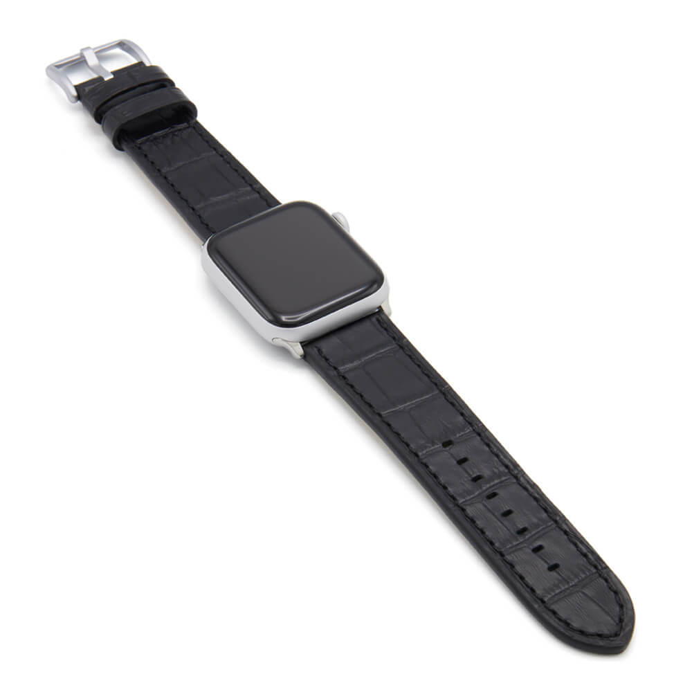 Apple Watch | Embossed Leather Watch Band | Gator | Black | Match Stitch