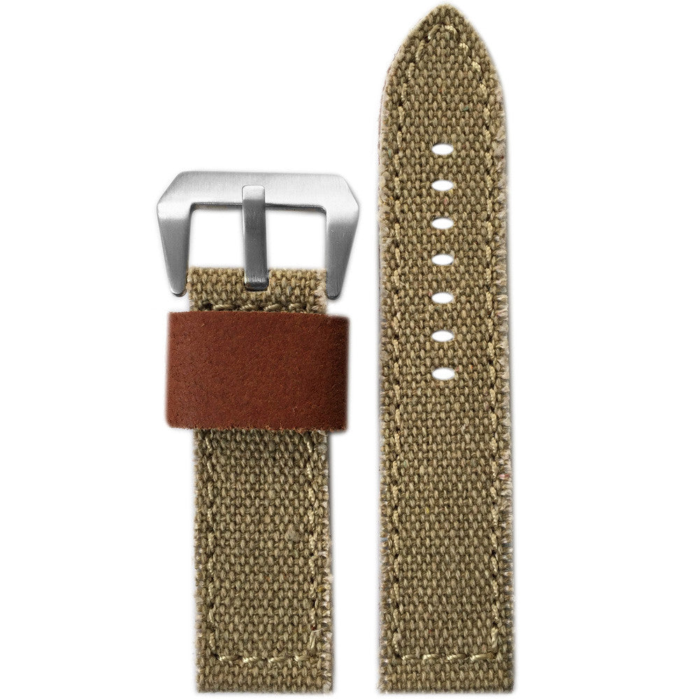 Vintage Canvas Watch Band | Military Style | Khaki | Contrast Stitch