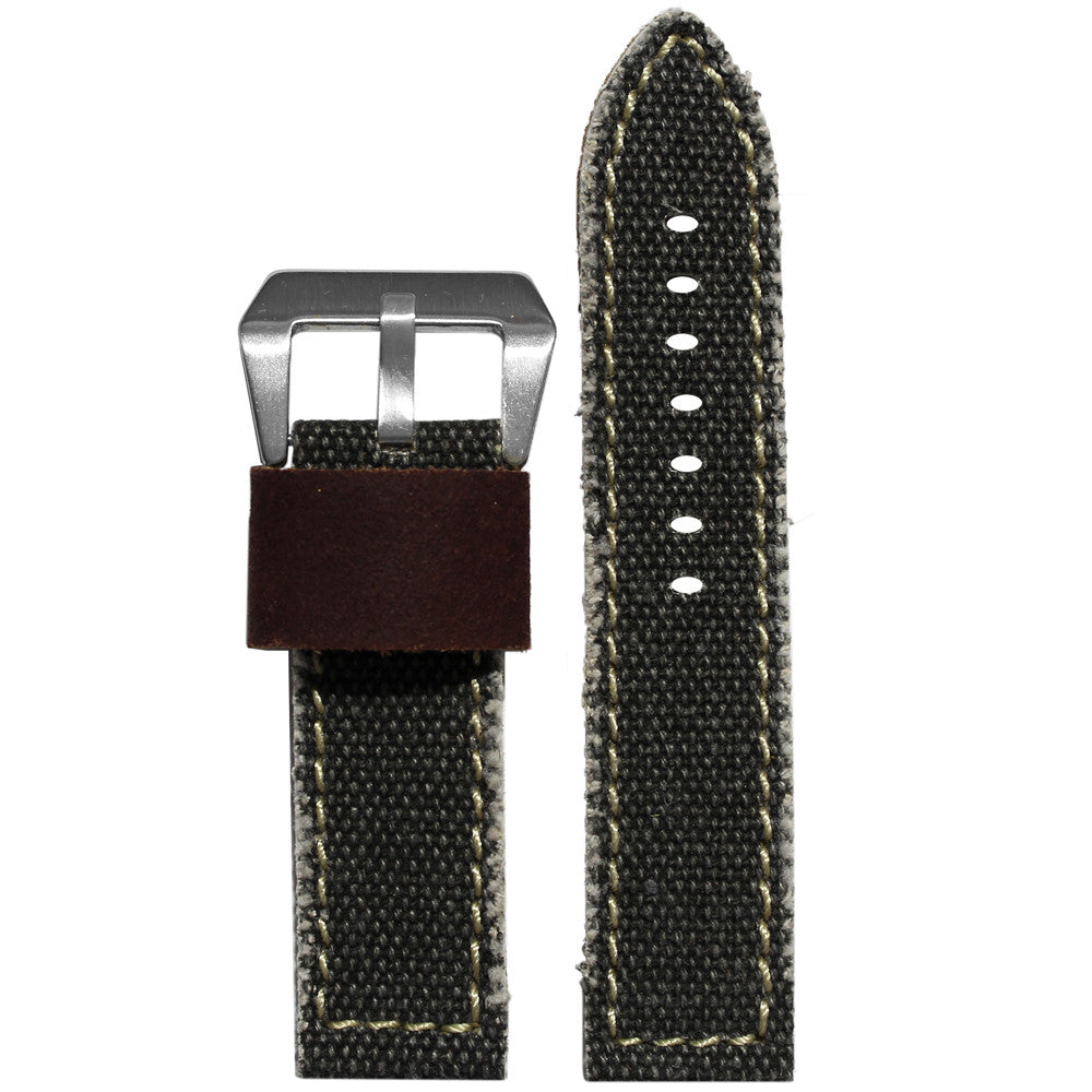 Vintage Canvas Watch Band | Military Style | Charcoal | Contrast Stitch