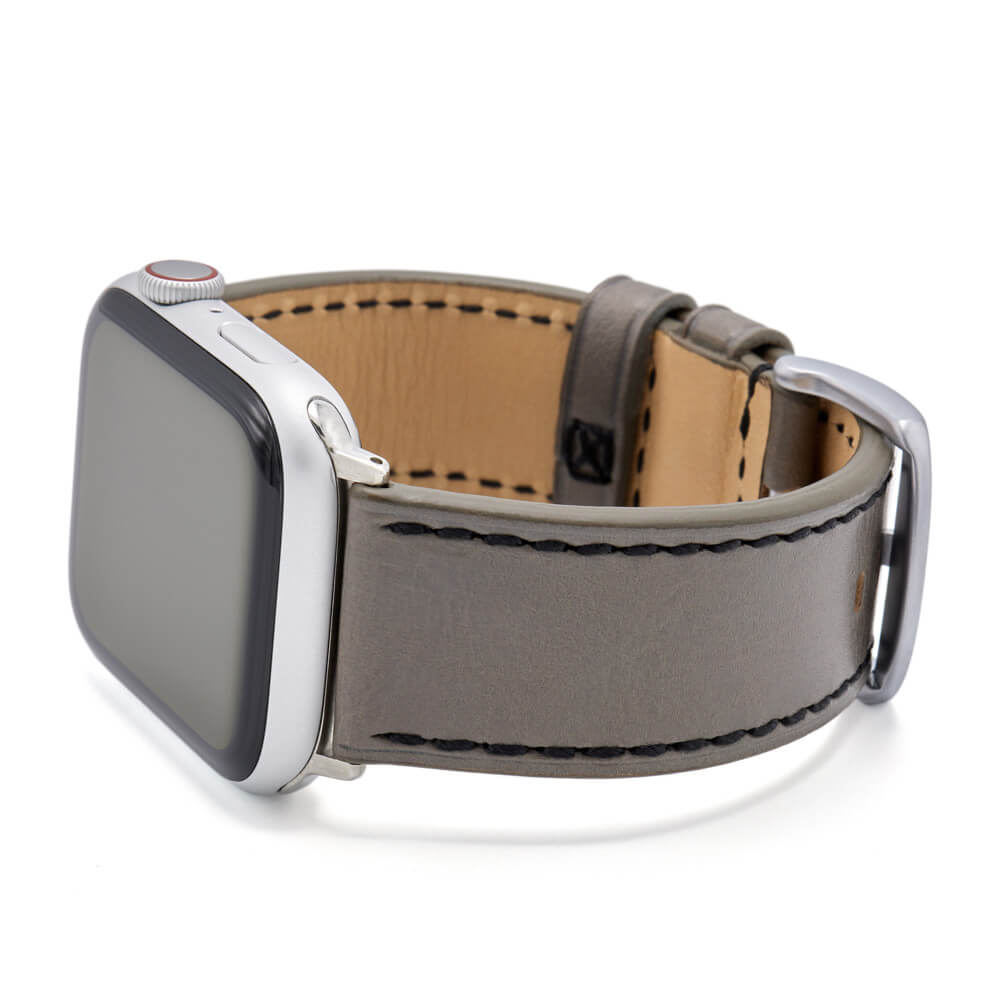 Apple Watch | Tanned Leather Watch Band | Grey | Black Stitch