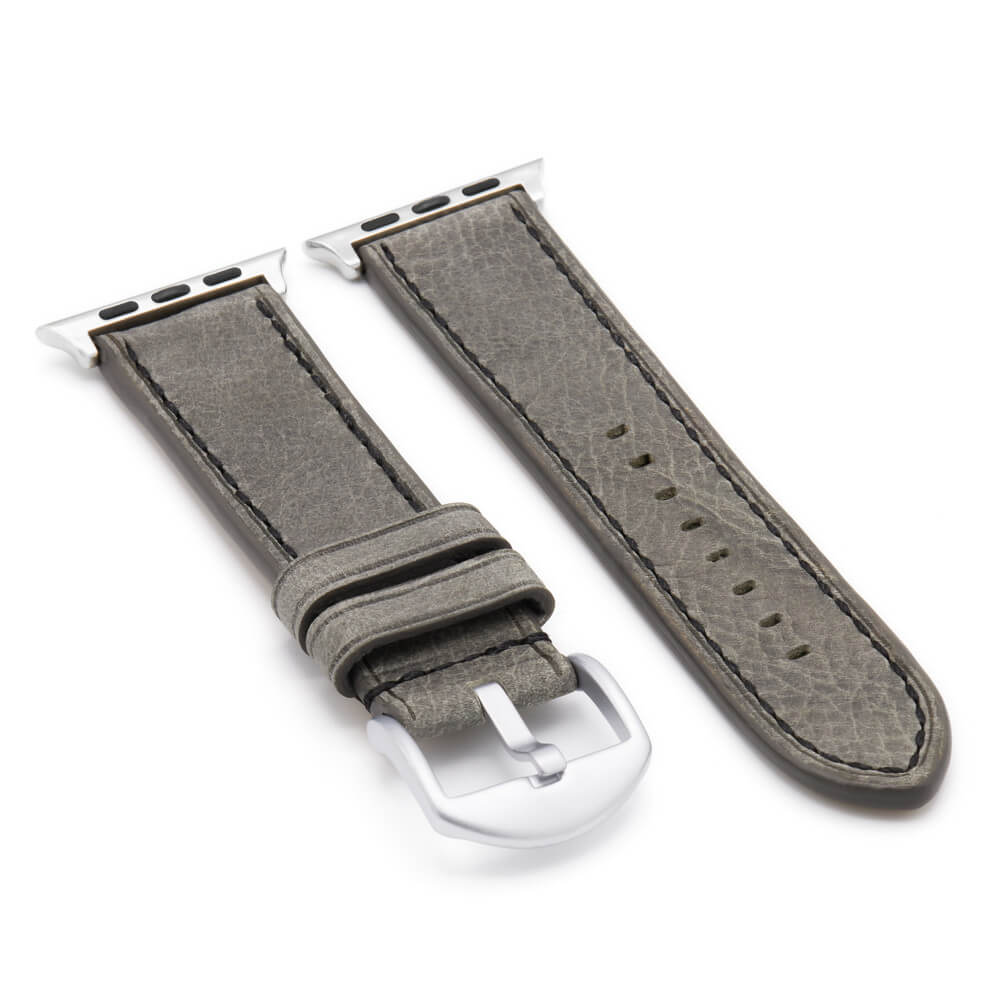 Apple Watch | Vintage Leather Watch Band | Grey | Black Stitch