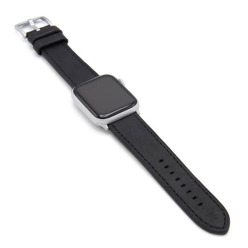 Apple Watch | Vintage Leather Watch Band | Oxford | Black | Black Stitch