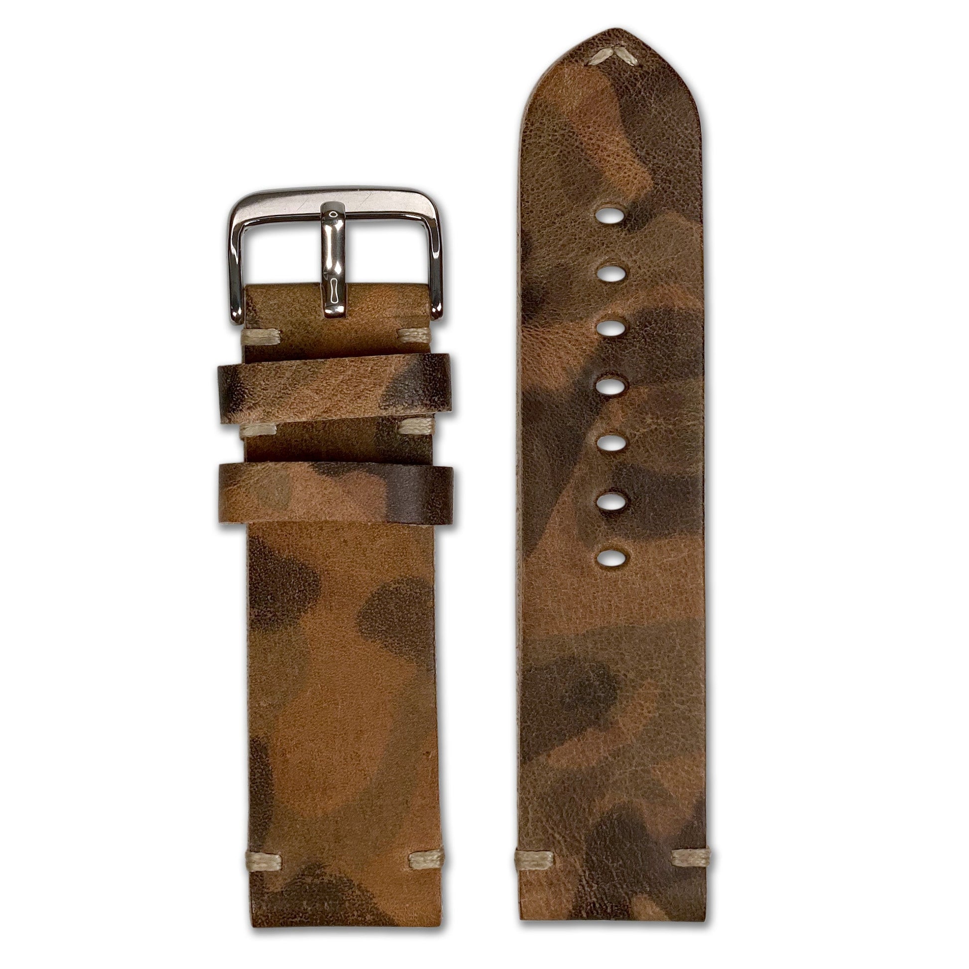 Vintage Leather Watch Band | Desert Camouflage | Minimal Stitch