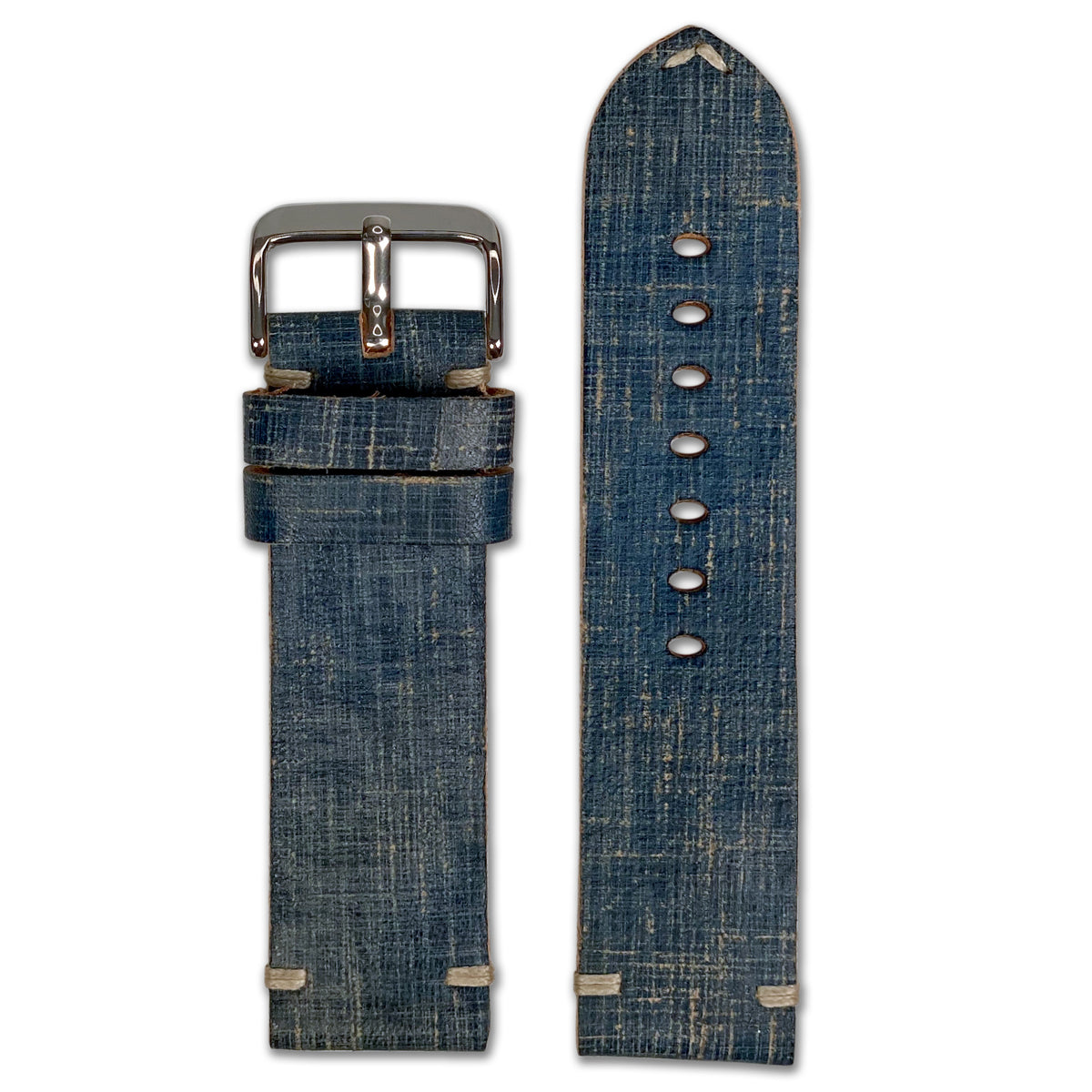 Vintage Leather Watch Band | Brushed Denim | Minimal Stitch
