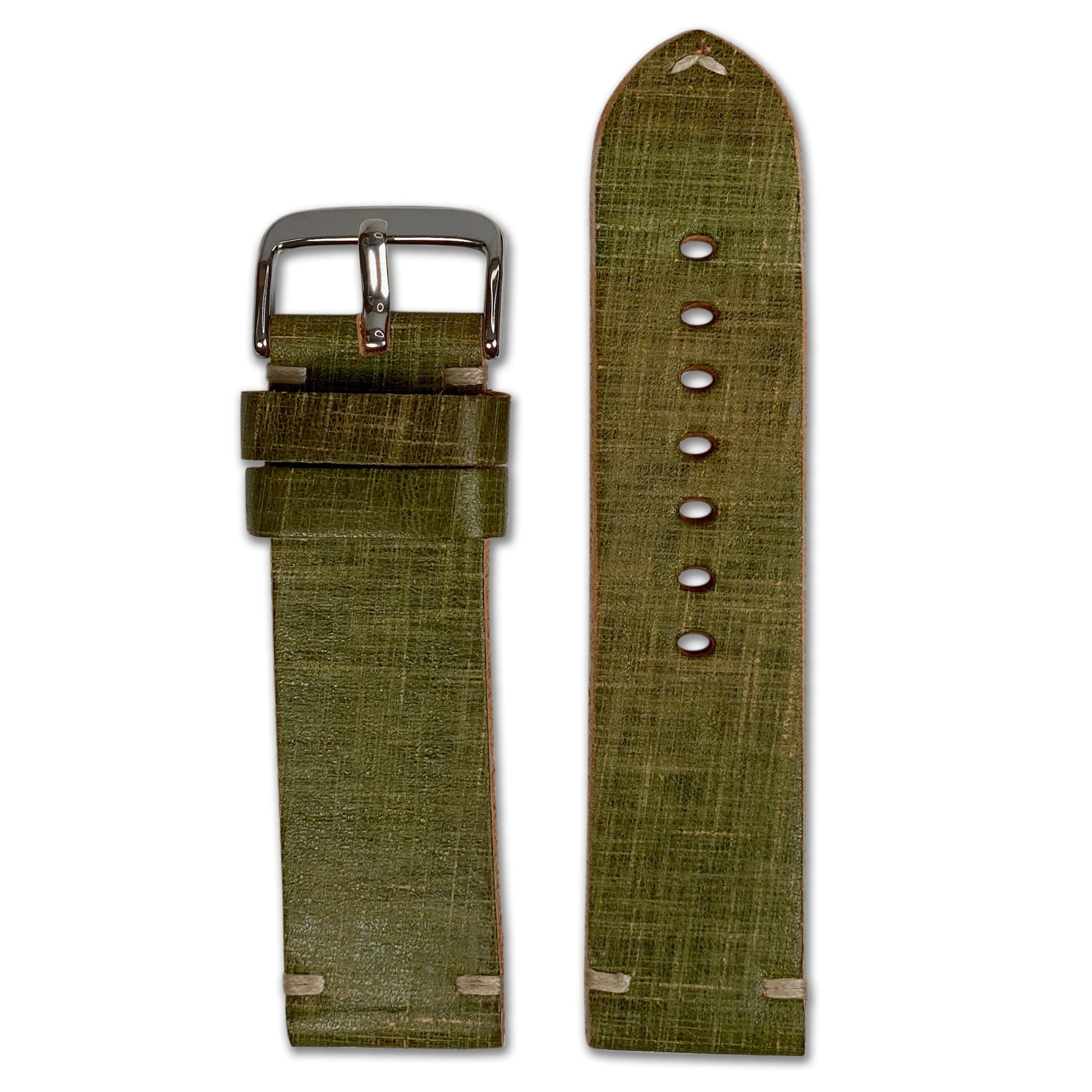 Vintage Leather Watch Band | Brushed Moss | Minimal Stitch