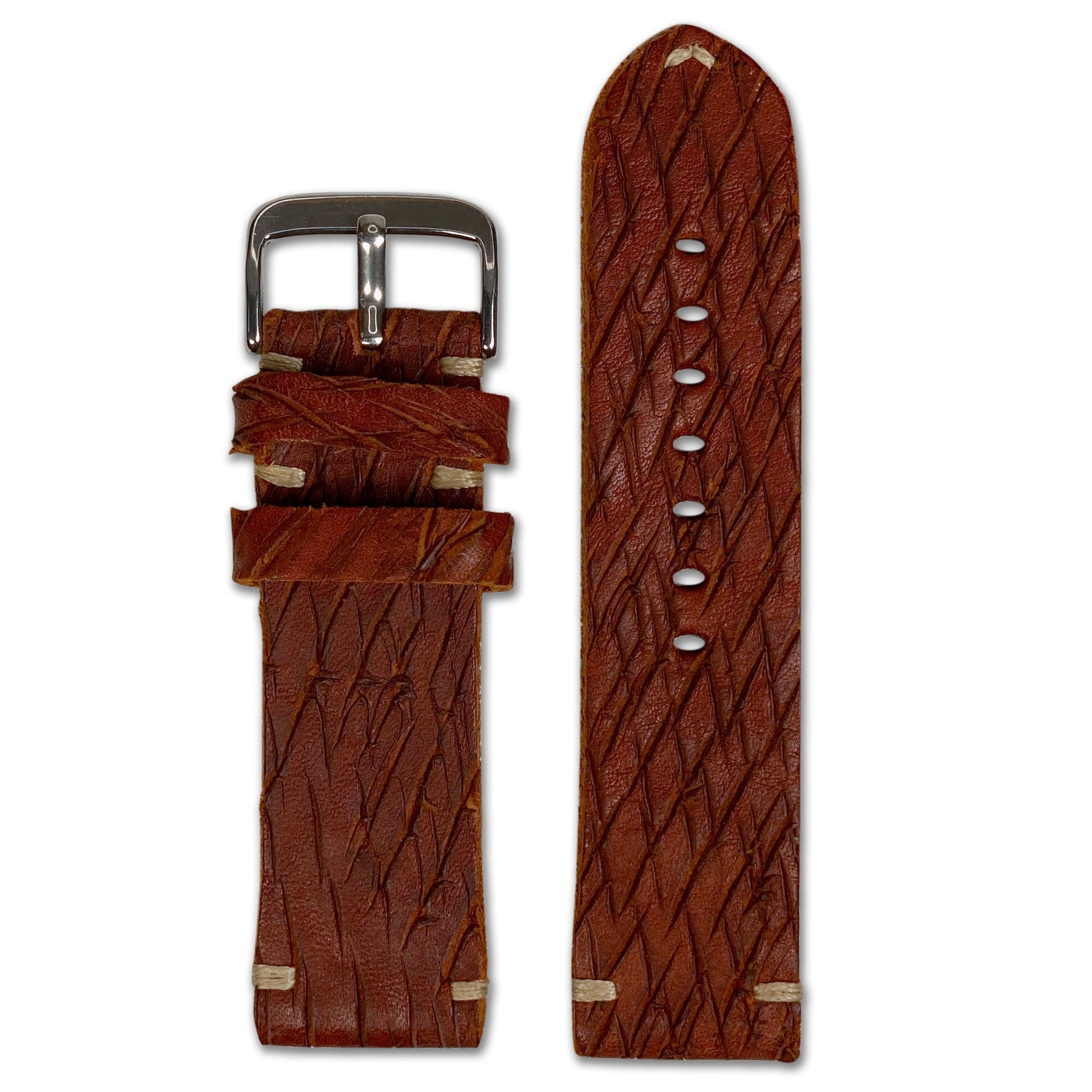 Vintage Leather Watch Band | Fringed Brown | Minimal Stitch