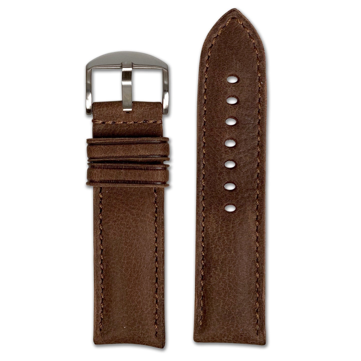 Vintage Distressed Leather Watch Band | Padded | Deep Brown | Match Stitch