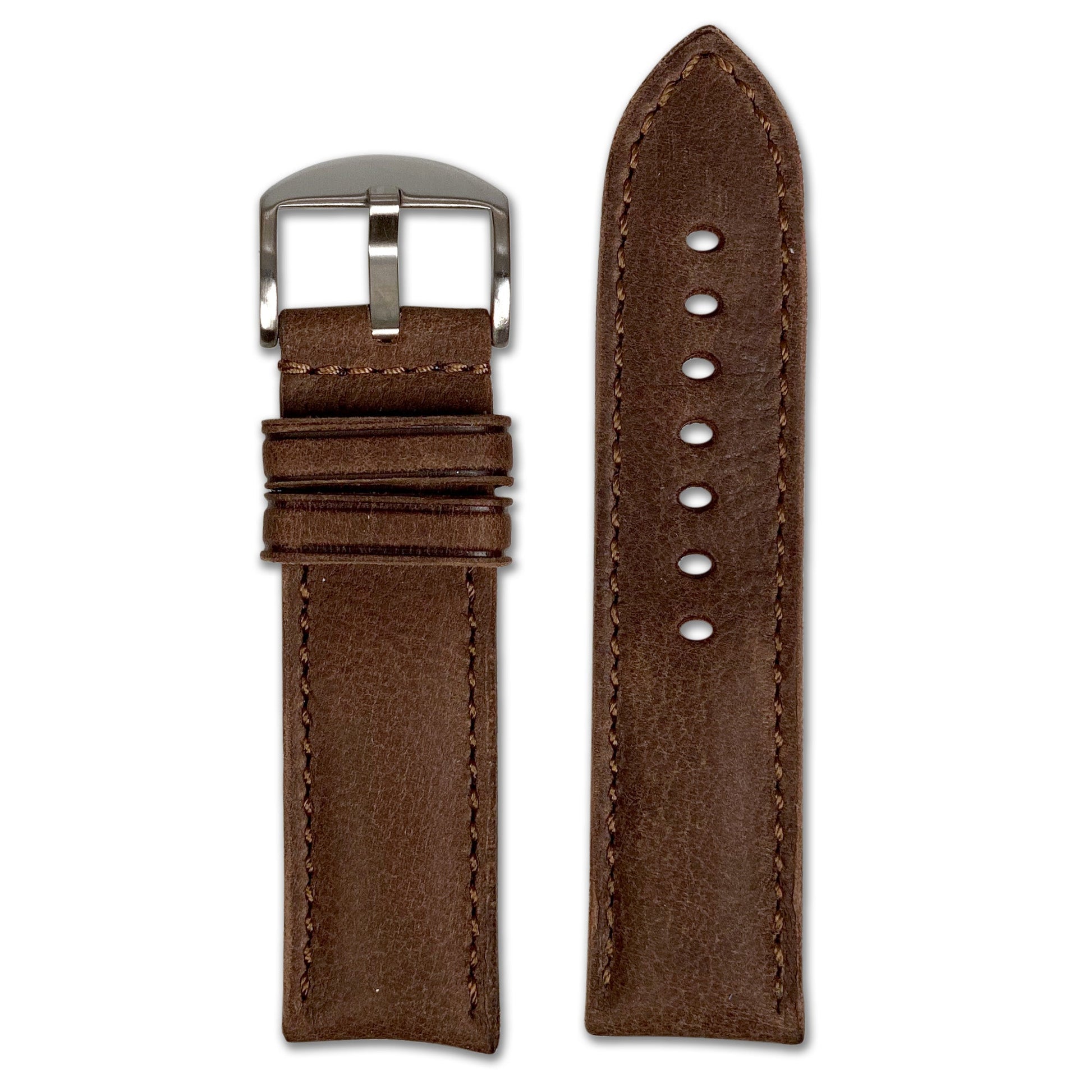 Vintage Distressed Leather Watch Band | Padded | Deep Brown | Match Stitch