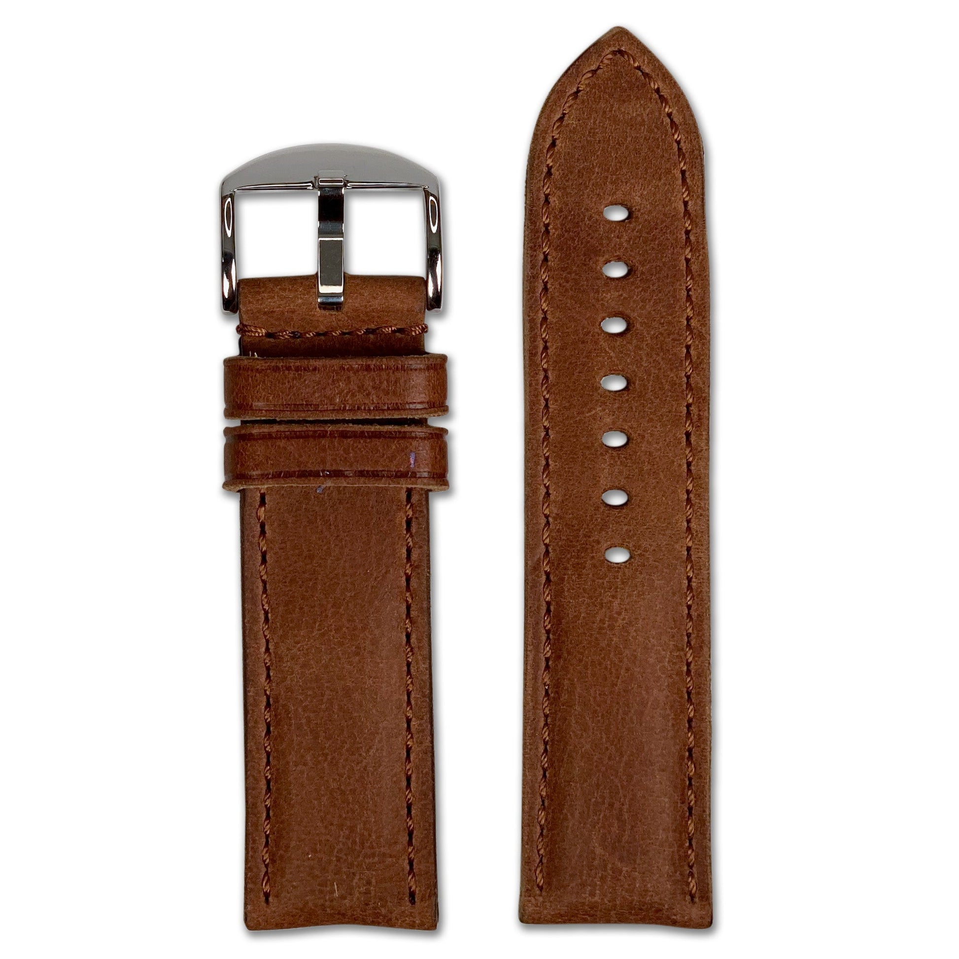 Vintage Distressed Leather Watch Band | Padded | Smooth Brown | Match Stitch