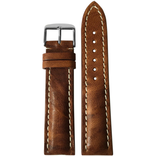 Distressed Vintage Leather Watch Band | Burnt Chestnut | White Stitch | For Breitling