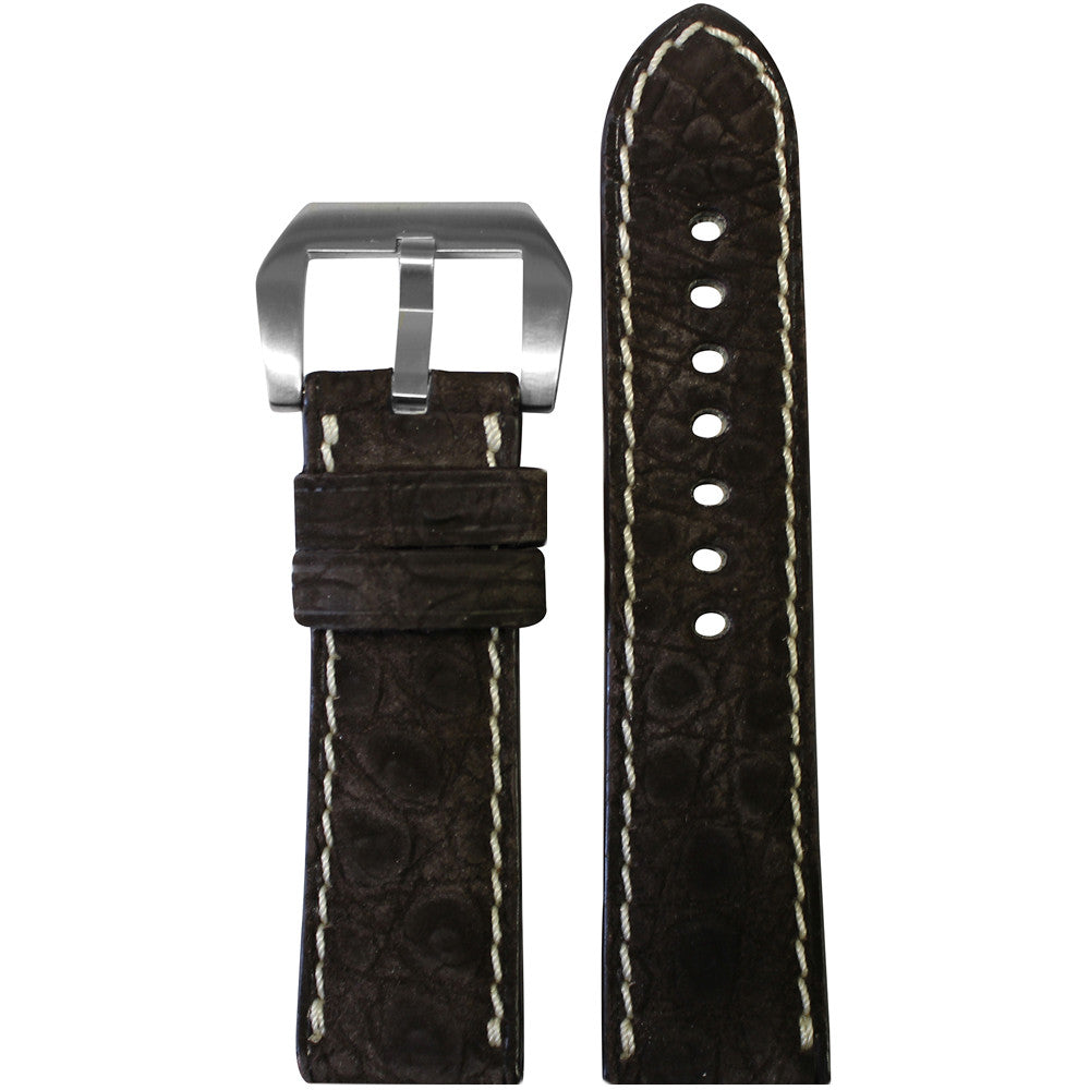 Genuine Nubuk Crocodile Watch Band | Flank | Padded | Mocha | White Stitch