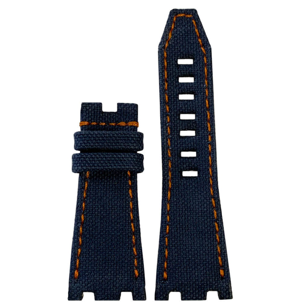 Japanese Canvas Watch Band | Navy | Orange Stitch | for 42MM AP Royal Oak Offshore (Deploy Buckle)