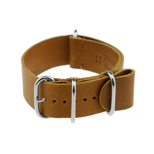 Vintage Leather Watch Band | Amsterdam | One-Piece | 4 Polished Rings | Cognac