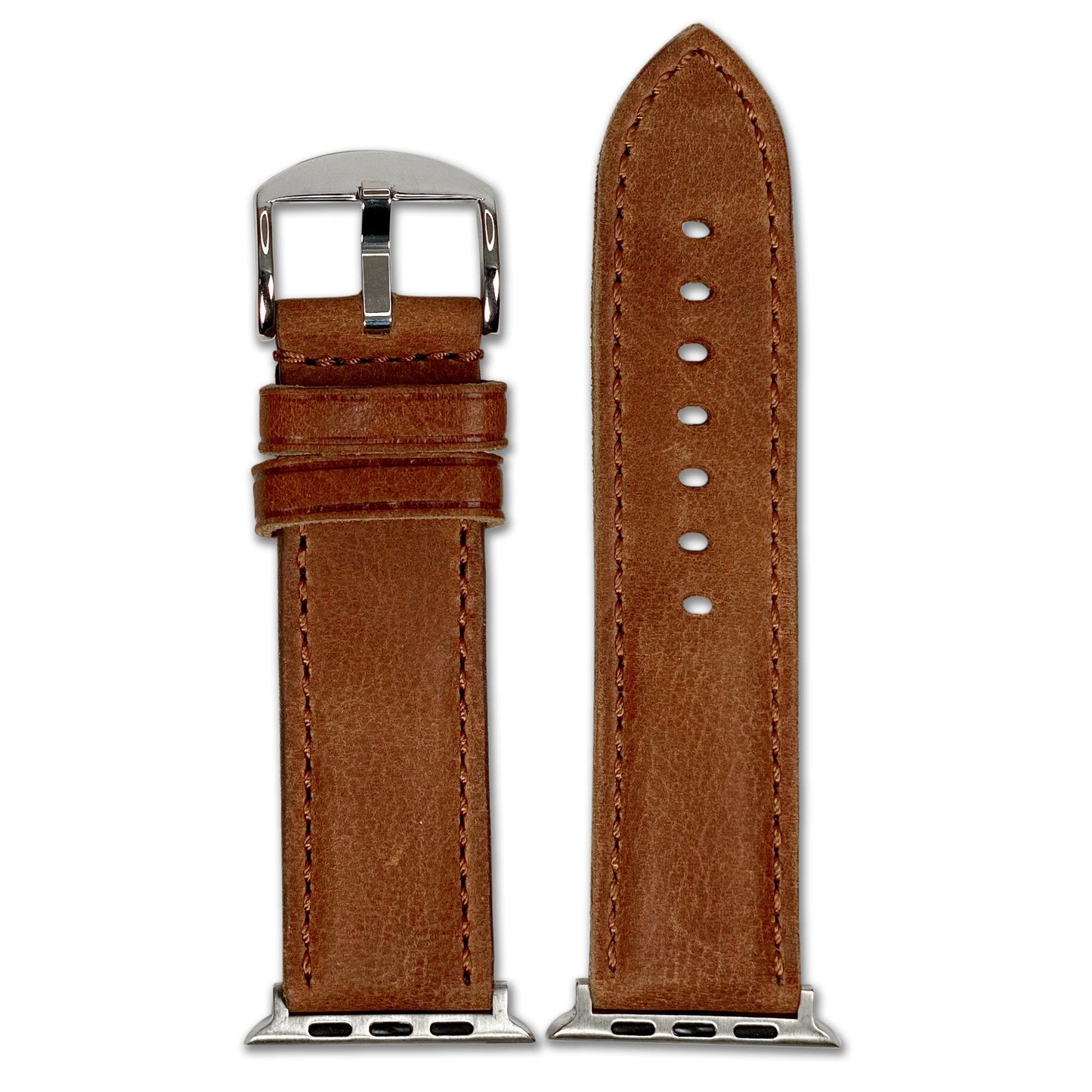 Apple Watch | Vintage Distressed Leather Watch Band | Padded | Smooth Brown | Match Stitch
