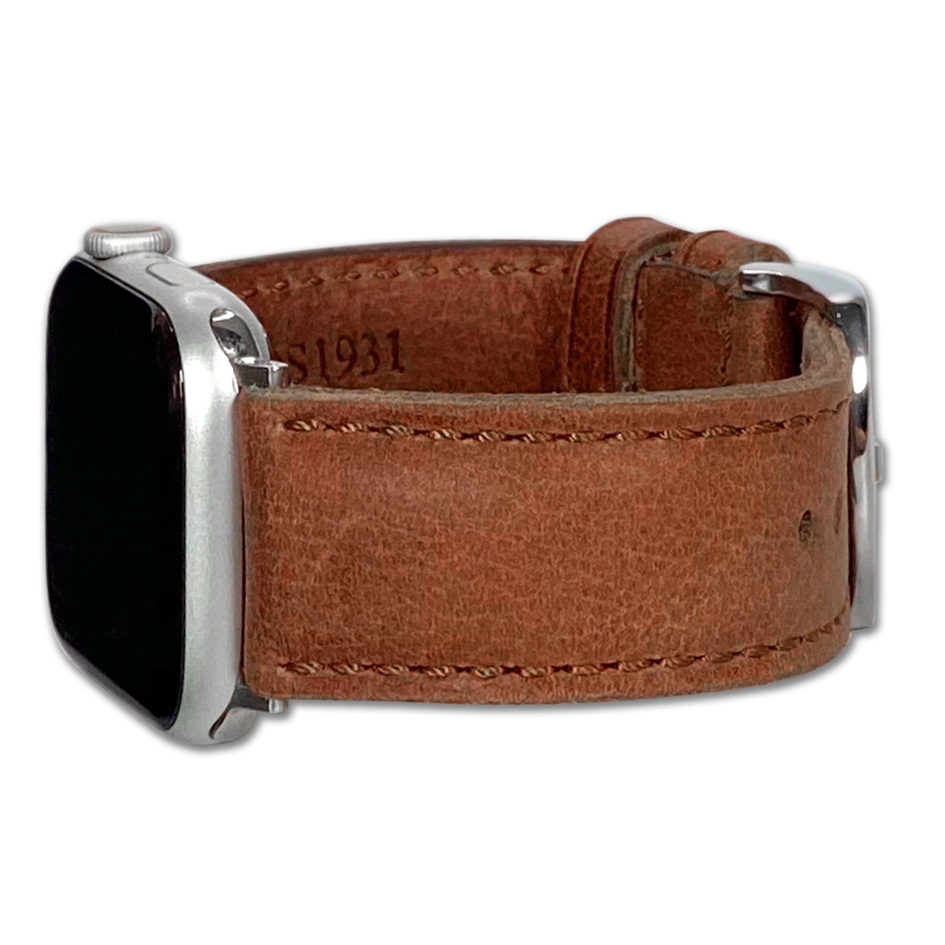 Apple Watch | Vintage Distressed Leather Watch Band | Padded | Smooth Brown | Match Stitch