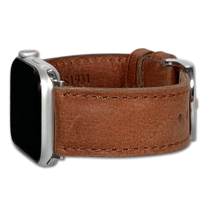 Apple Watch | Vintage Distressed Leather Watch Band | Padded | Smooth Brown | Match Stitch