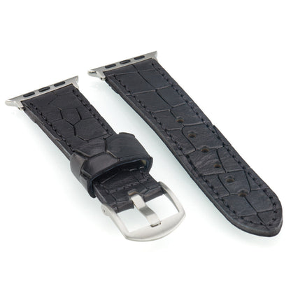 Apple Watch | "Gator" Embossed Vintage Leather Watch Band | Black | Distressed-Leather | Match Stitch