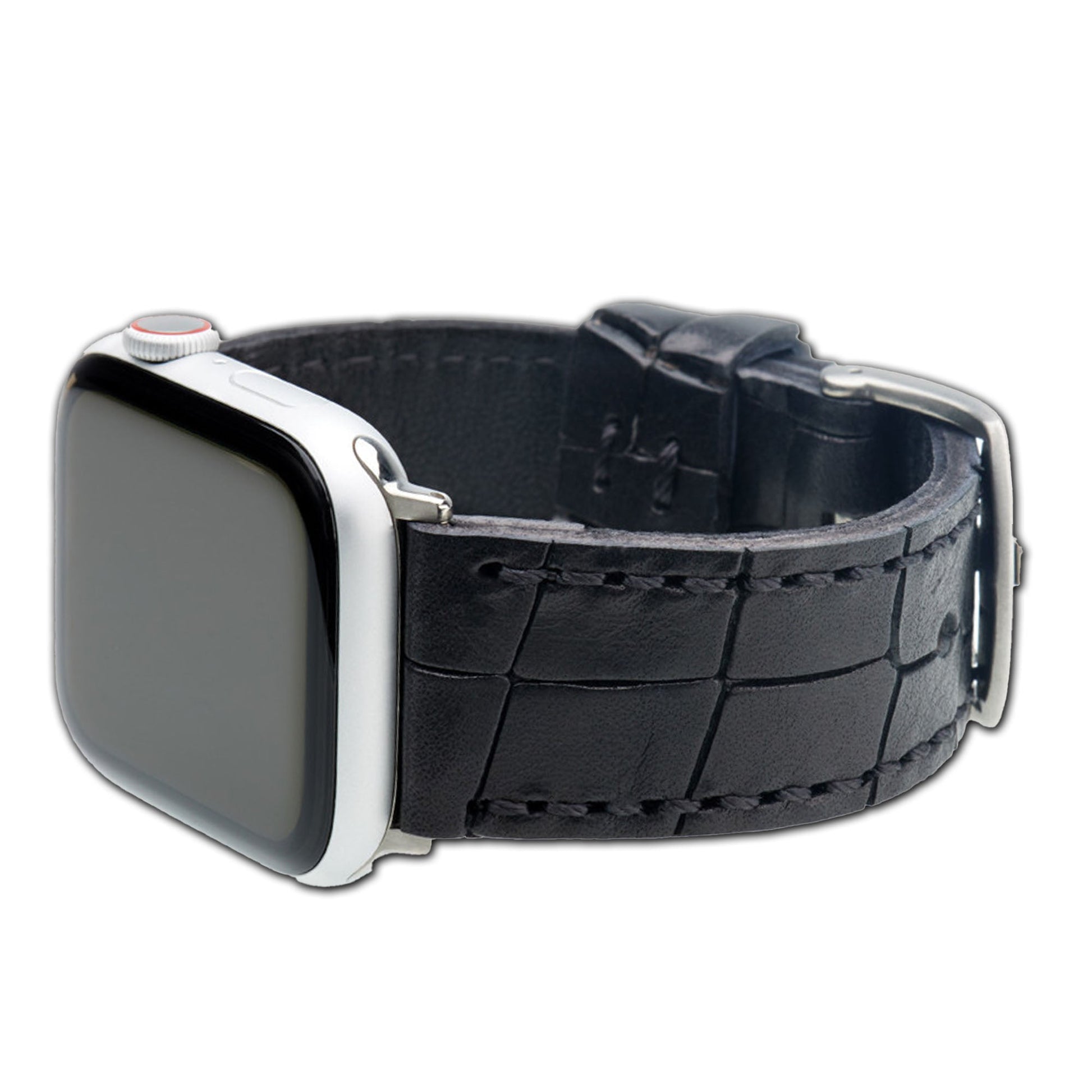 Apple Watch | "Gator" Embossed Vintage Leather Watch Band | Black | Distressed-Leather | Match Stitch