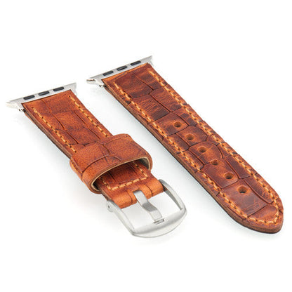 Apple Watch | "Gator" Embossed Vintage Leather Watch Band | Golden | Distressed-Leather | Match Stitch