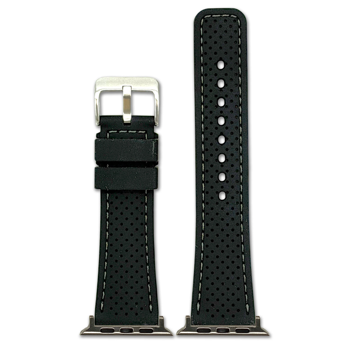 Perforated Sport Silicone Watch Band for Apple Watch - Black, Grey Stitch