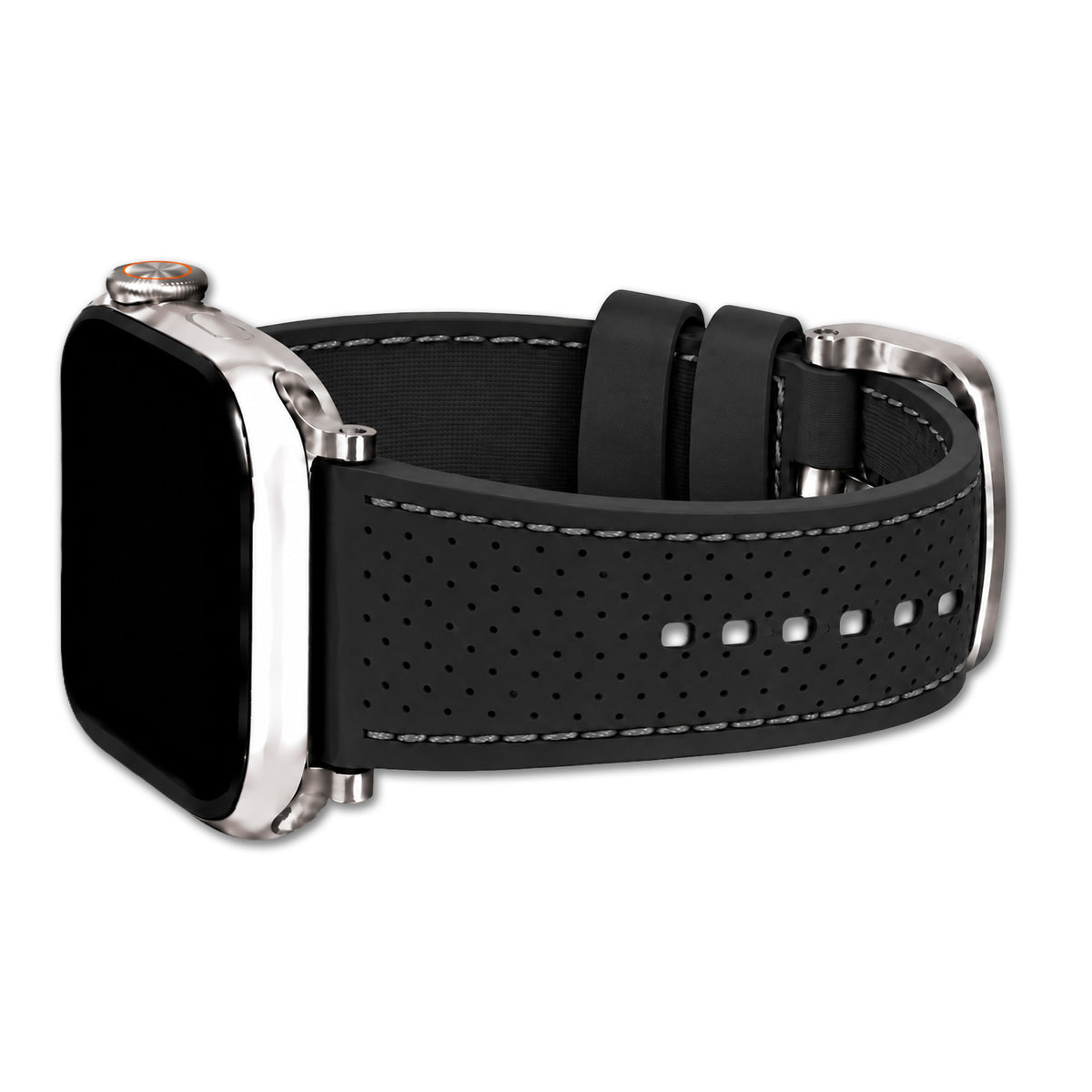 Perforated Sport Silicone Watch Band for Apple Watch - Black, Grey Stitch